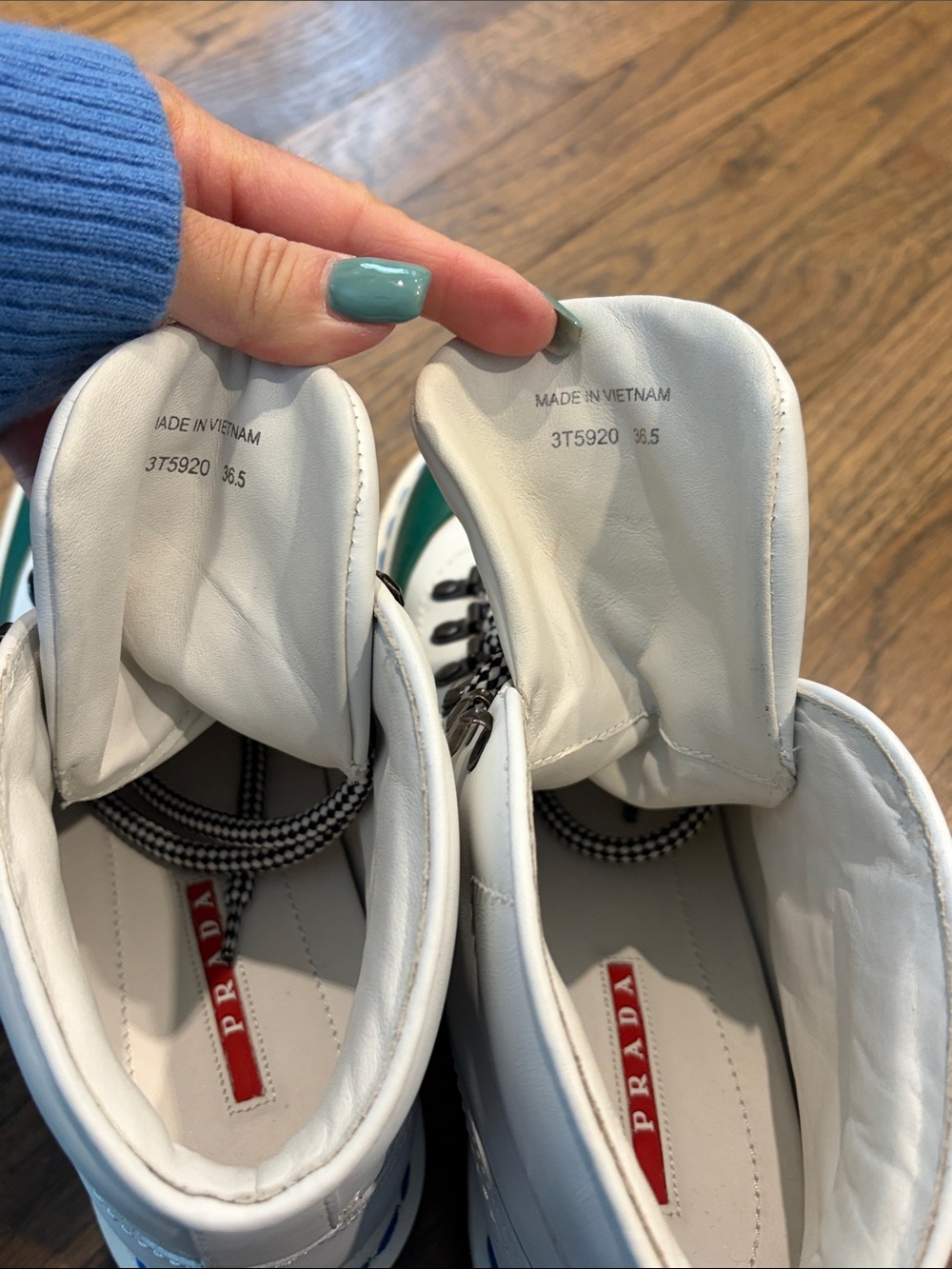 Prada White Leather Lace-Up Boots with Green Toe - Picture 8 of 16
